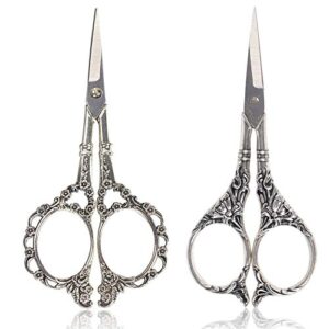 bihrtc scissors 4.5 inch small sewing scissors plum blossom scissors and european style scissors stainless steel shears for cross stitch cutting embroidery sewing handcraft craft silver scissors
