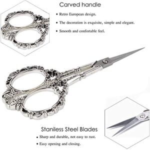 BIHRTC Scissors 4.5 Inch Small Sewing Scissors Plum Blossom Scissors and European Style Scissors Stainless Steel Shears for Cross Stitch Cutting Embroidery Sewing Handcraft Craft Silver Scissors