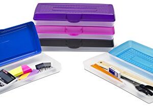 Storex Stretch Pencil Box, 5.6 x 13.4 x 2.52 Inches, Assorted Colors, Color Assortment Will Vary, Case of 12 (61620U12C)