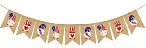doumeny 4th of july burlap banner, american gnome patriotic rustic banner bunting usa independence day bunting garland american stars banner flag for memorial veterans days labor day mantel fireplace