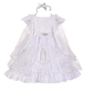 Gigi's Classy Kids Baby Girls White Baptism Dedication Dress Headband Virgin Mary Guadalupe Bautizo (6-12 Months)