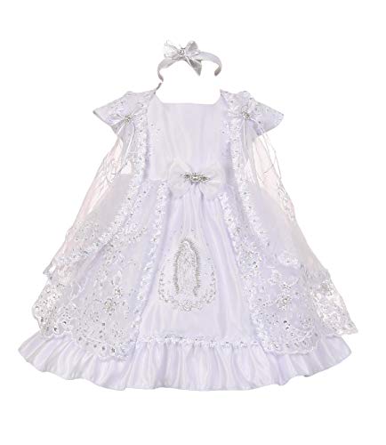 Gigi's Classy Kids Baby Girls White Baptism Dedication Dress Headband Virgin Mary Guadalupe Bautizo (6-12 Months)