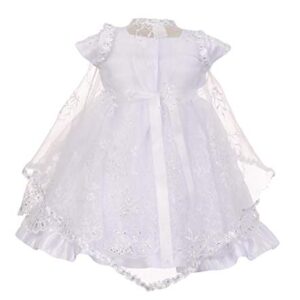 Gigi's Classy Kids Baby Girls White Baptism Dedication Dress Headband Virgin Mary Guadalupe Bautizo (6-12 Months)