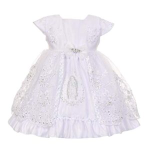 Gigi's Classy Kids Baby Girls White Baptism Dedication Dress Headband Virgin Mary Guadalupe Bautizo (6-12 Months)