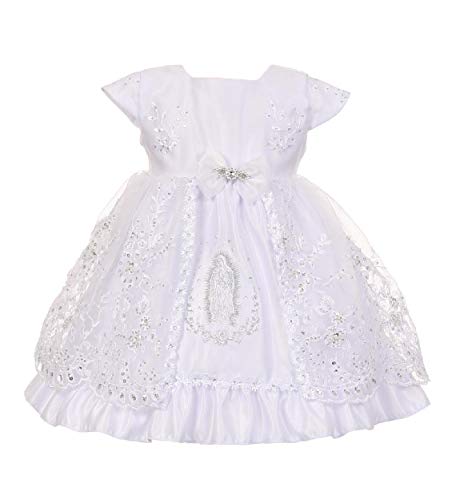 Gigi's Classy Kids Baby Girls White Baptism Dedication Dress Headband Virgin Mary Guadalupe Bautizo (6-12 Months)