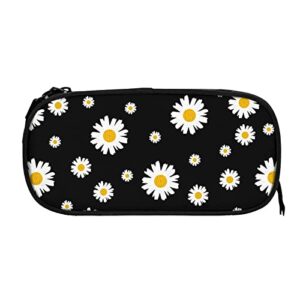 gesey-r4t white yellow daisy flower black pen pencil case bag big capacity multifunction storage pouch organizer with zipper office university for girls boy