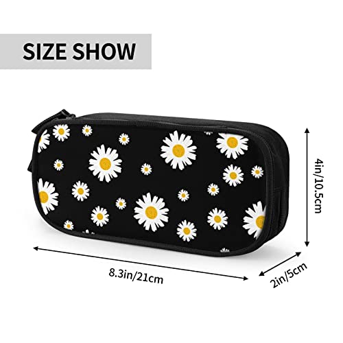 Gesey-R4T White Yellow Daisy Flower Black Pen Pencil Case Bag Big Capacity Multifunction Storage Pouch Organizer with Zipper Office University for Girls Boy