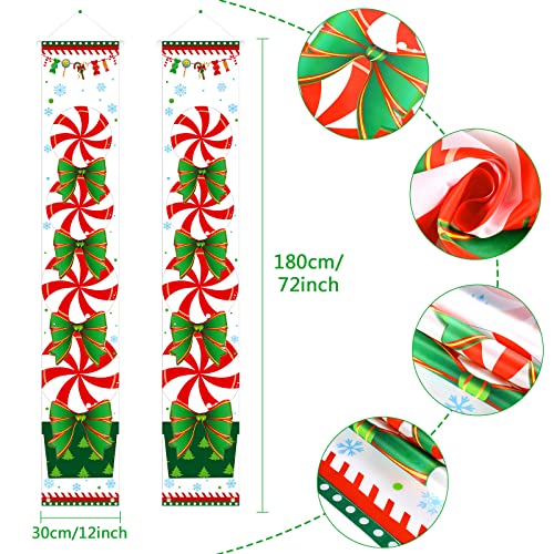 Christmas Porch Sign Banner Candy Xmas Hanging Decorations Christmas Hanging Banners Sign New Year Holiday Outdoor Indoor Christmas Decorations for Home Wall Candyland Themed Party, Red White Green