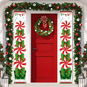 Christmas Porch Sign Banner Candy Xmas Hanging Decorations Christmas Hanging Banners Sign New Year Holiday Outdoor Indoor Christmas Decorations for Home Wall Candyland Themed Party, Red White Green