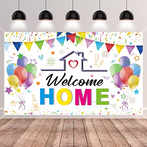 GRESATEK Welcome Home Backdrop Banner, Welcome Home Banner Background Photo Booth Decorations for Homecoming Family Returning Party Supplies