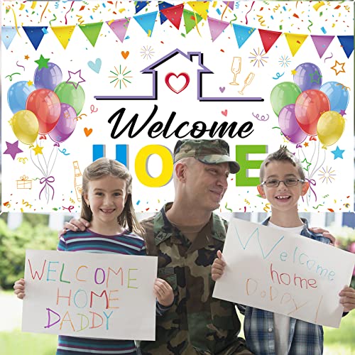 GRESATEK Welcome Home Backdrop Banner, Welcome Home Banner Background Photo Booth Decorations for Homecoming Family Returning Party Supplies