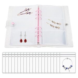 peony man 120 grids transparent jewelry storage book clear portable travel storage album jewelry earring holder organizer anti oxidation jewelry plastic storage book with 50 pieces small ziplock bags