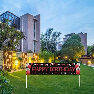 keweya black and red happy birthday banner decorations red black happy birthday backdrop party supplies for men women 16th 18th 21st 30th 40th 50th 60th 70th 80th birthday photo background sign decor