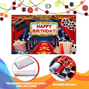 Movie Theme Party Decorations Include Large Fabric Backdrop Happy Birthday Background 5 x 3 Feet Movie Now Showing Banner 6 x 1 Feet for Movie Night with Rope