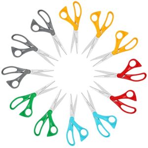 scissors set of 12-pack, burvagy 8″ scissors all purpose comfort-grip handles sharp scissors for office home school craft sewing fabric supplies, right/left handed
