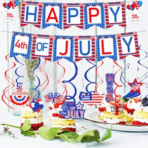 18PCS 4th/Fourth of July Decorations Set, Red White Blue Paper Banner, USA Flag Pennant, Hanging Swirls Party Decor Supplies