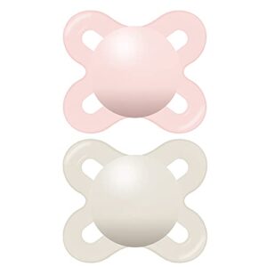 mam original start matte newborn baby pacifier, best pacifier for breastfed babies, sterilizer case, girl, 0-3 months (pack of 2)