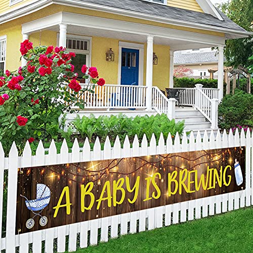 A Baby Is Brewing Large Banner Sign, Baby Shower Large Banner Gender Reveal Baby Pram Bottle Banner for Pregnancy Celebration Party Decorations Supplies