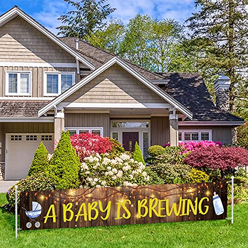 A Baby Is Brewing Large Banner Sign, Baby Shower Large Banner Gender Reveal Baby Pram Bottle Banner for Pregnancy Celebration Party Decorations Supplies