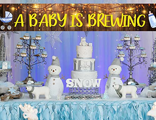 A Baby Is Brewing Large Banner Sign, Baby Shower Large Banner Gender Reveal Baby Pram Bottle Banner for Pregnancy Celebration Party Decorations Supplies