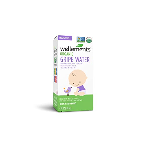 Wellements Organic Gripe Water, 4 Fl Oz, Eases Baby's Stomach Discomfort and Gas, Free from Dyes, Parabens, Preservatives