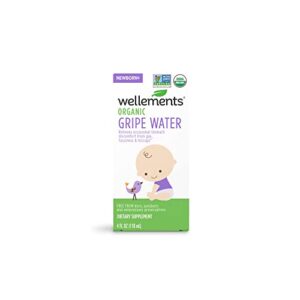 Wellements Organic Gripe Water, 4 Fl Oz, Eases Baby's Stomach Discomfort and Gas, Free from Dyes, Parabens, Preservatives
