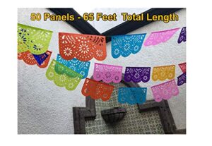 mexican papel picado banner (5 count) mexican fiesta decorations 50 paper tissue paper panels of vivid color flowers 65.5 feet total length