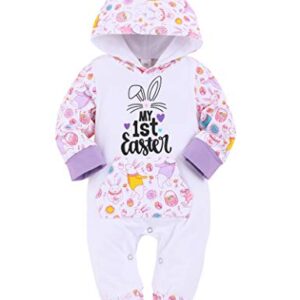 WALSONER Newborn My First Easter Outfit Baby Girl Hoodie Romper Bodysuit Jumpsuit Clothes Newborn White