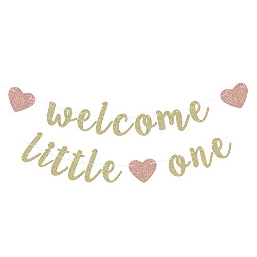 Welcome Little One Banner for Baby Shower Gender Reveal Party Supply (Gold)