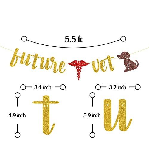 Maicaiffe Gold Glitter Future Vet Banner - Veterinarian Grad Banner - Congrats Grad / Happy Graduation Sign - Congrats Vet Graduation Party Decorations