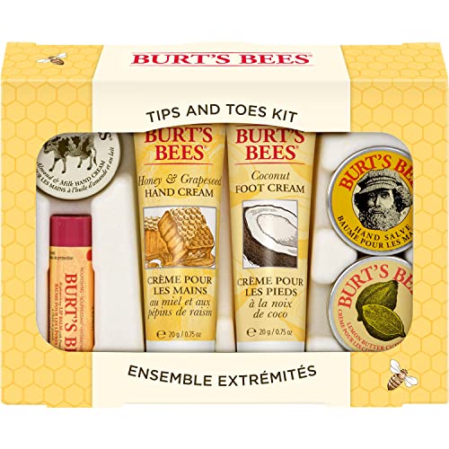 Burt's Bees Easter Basket Stuffers Gifts, 6 Body Care Products, Tips and Toes Set - Moisturizing Lip Balm, 2 Hand Creams, Foot Cream, Cuticle Cream & Hand Salve