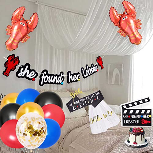 ReadiGo Friends Bachelorette Party Decorations Naughty Wedding Engagement Brunch Bridal Shower,She Found Her Lobster Banner & Cake Topper,Bridal to be Veil+Sash+Tiara,Lobster Balloons for Party