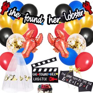 readigo friends bachelorette party decorations naughty wedding engagement brunch bridal shower,she found her lobster banner & cake topper,bridal to be veil+sash+tiara,lobster balloons for party
