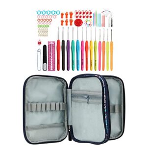 Crochet Hooks Storage Bag, Double-Layer Zipper Crochet Empty Bag, Portable Travel Multi-Slot Short Crochet Elastic Case Mesh Bag Knitting Accessories Tool Organization Bag (Flower Print)