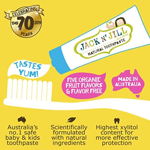 Jack N' Jill Kids Natural Toothpaste - Kids Toothpaste Fluoride Free, Organic Flavors, BPA Free SLS Free, Makes Tooth Brushing Fun for Kids - Blueberry & Strawberry, 1.76 oz (Pack of 2)