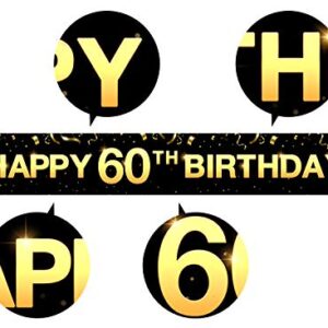 Greatingreat Large Cheers to 60 Years Banner, Black Gold 60 Anniversary Party Sign, 60th Happy Birthday Banner(9.8feet X 1.6feet)