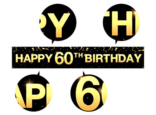 Greatingreat Large Cheers to 60 Years Banner, Black Gold 60 Anniversary Party Sign, 60th Happy Birthday Banner(9.8feet X 1.6feet)