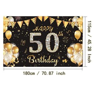 50th Happy Birthday Banner Backdrop for Men Black and Gold Party Decorations Happy Birthday Backdrop for Women Black and Gold Birthday Photo Backdrop 70.87*45.28in