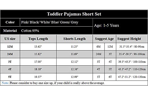 JWWN Toddler Girls Boys Short Sleeve Pajamas Set Little Kids Sleepwear 2 Piece Summer Loungewear (Grey,24M)