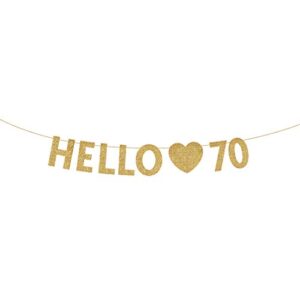 gold hello 70 birthday banner, gold glitter happy 70th birthday party decorations, supplies