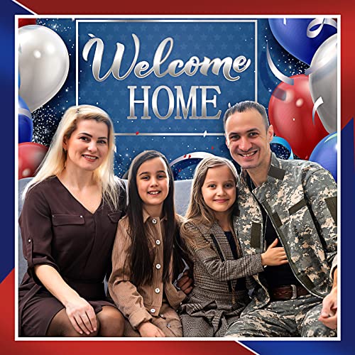 2 Pieces Large Welcome Home Banner and American Flag Tablecloth 4th of July Backdrop Patriotic Plastic Table Cover Deployment Returning Party Supplies Military Army Homecoming Party Decorations