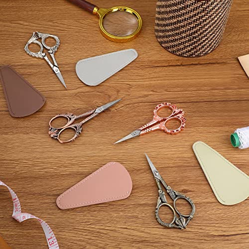 4 Pairs 4.72 Inch Sewing Embroidery Scissors with 4 Pcs Artificial Leather Cover Stainless Steel Flower Pattern Stork Vintage European Style Crochet Small Sewing Scissors DIY Tool Art Work