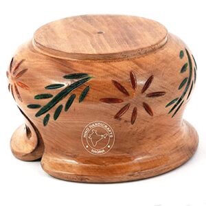 Hind Handicrafts Floral Handcrafted Wooden Portable Yarn Storage Bowl - Solid Dark Handmade Crafted - Holder for Knitting Crochet Hook Accessories - Bag Included (Design-1, 6" x 6" x 4")