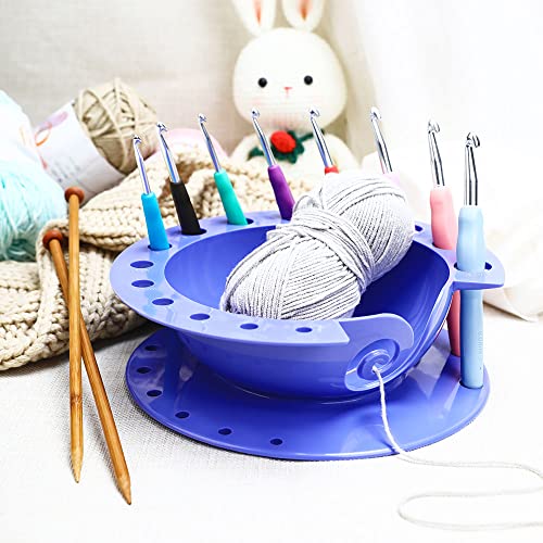 HOUSON Yarn Bowl Large Knitting Bowl Holder with Crochet Hooks Hole Holder,Knitting Flat Bottom Wool Balls Storage Organizer Yarn Storage Bowl for Women Crocheting Knitting Mother's Day Christmas Gift