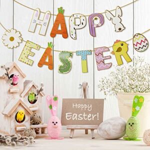 easter banners for fireplace, happy easter letters banners,cute bunny and egg easter banner for church mantle indoor/outdoor, easter decorations spring decor holiday bunny party decor supplies