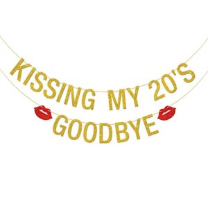 Halawawa Kissing My 20's Goodbye Banner, 20s Goodbye Party Decorations, 30th Birthday Party Bunting Banner Photo Booth Props, Cheers to 30 Years Dirty 30 Party Supplies