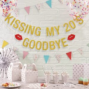 Halawawa Kissing My 20's Goodbye Banner, 20s Goodbye Party Decorations, 30th Birthday Party Bunting Banner Photo Booth Props, Cheers to 30 Years Dirty 30 Party Supplies