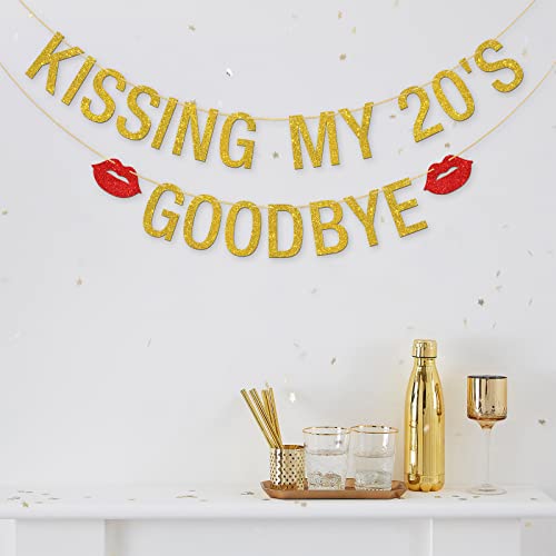 Halawawa Kissing My 20's Goodbye Banner, 20s Goodbye Party Decorations, 30th Birthday Party Bunting Banner Photo Booth Props, Cheers to 30 Years Dirty 30 Party Supplies