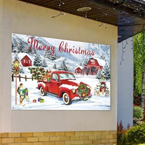 Christmas Red Truck Decoration Xmas Tree Farmhouse Rustic Backdrop Banner Red Car Snowflakes Photo Background for Merry Christmas Winter Holiday Party Home Decorations Supplies, 72.8 x 43.3 Inch