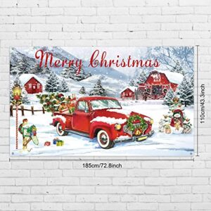 Christmas Red Truck Decoration Xmas Tree Farmhouse Rustic Backdrop Banner Red Car Snowflakes Photo Background for Merry Christmas Winter Holiday Party Home Decorations Supplies, 72.8 x 43.3 Inch